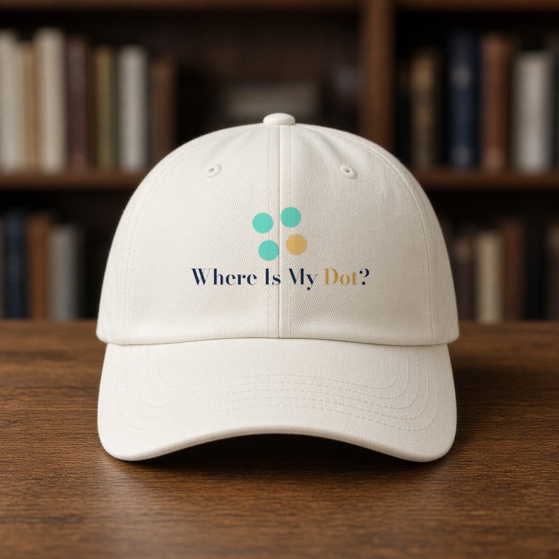 A cap with a small Where Is My Dot? logo on the front.