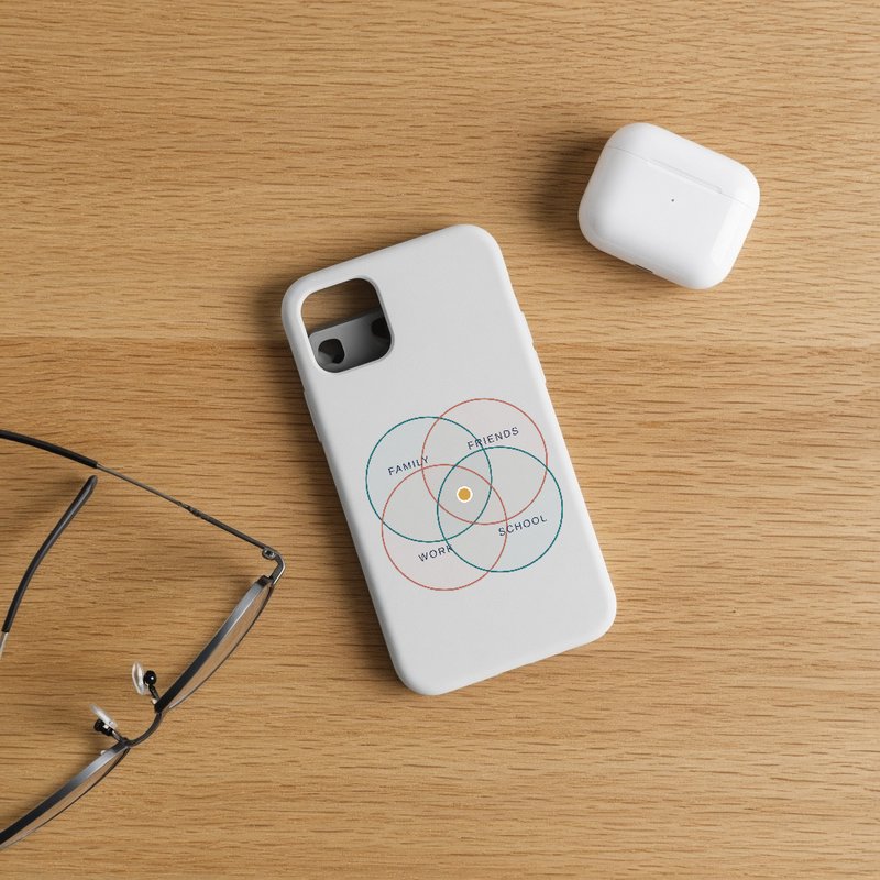 A phone case with the four Where Is My Dot? circles and the gold dot.